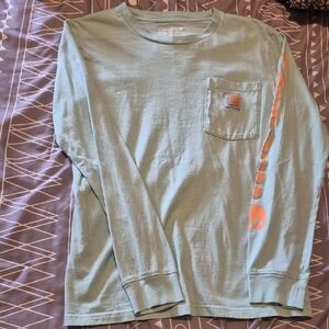 Carhartt Kids Long Sleeve Tee - Light Blue with Orange Accents